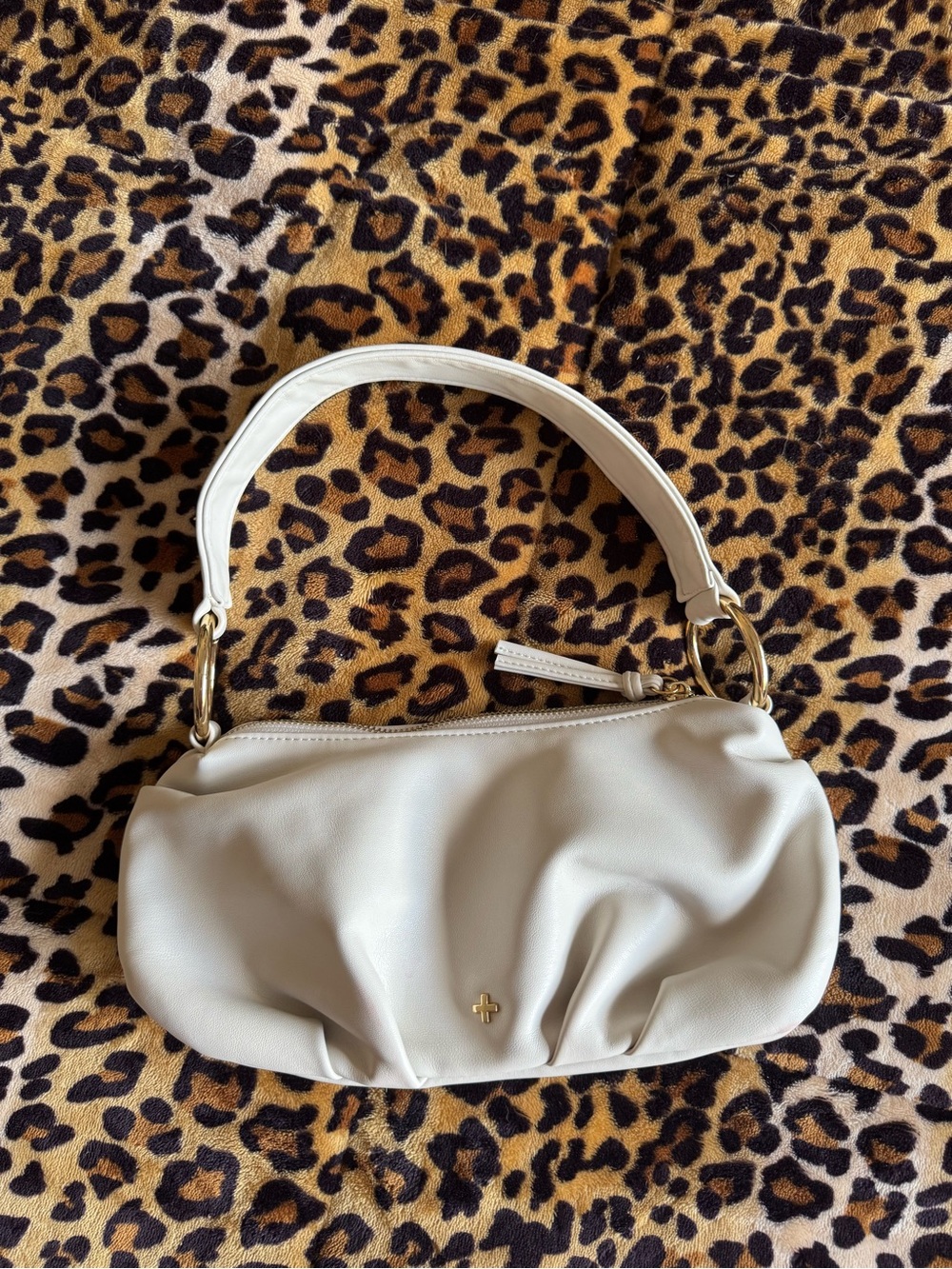 Cream Shoulder Bag with Gold Accent